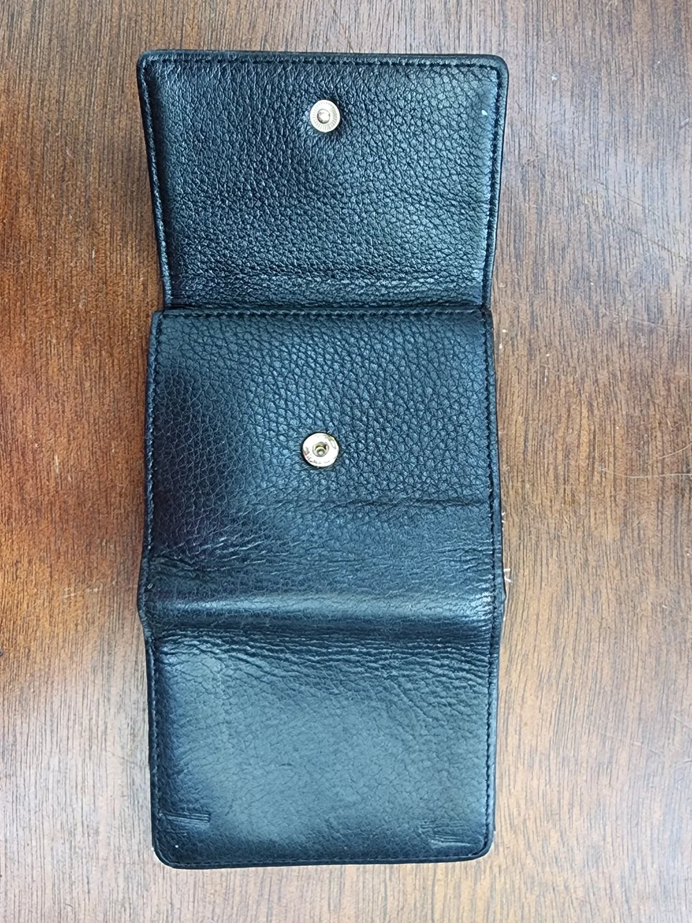 Kate Spade New York Black Pebbled Leather Trifold Compact Wallet Snap